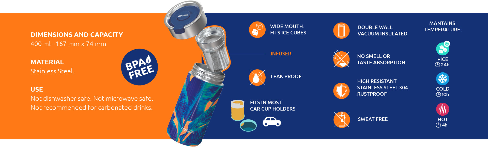 QUOKKA THERMAL SS COFFEE TUMBLER BOOST CARBON BLACK 400 ML