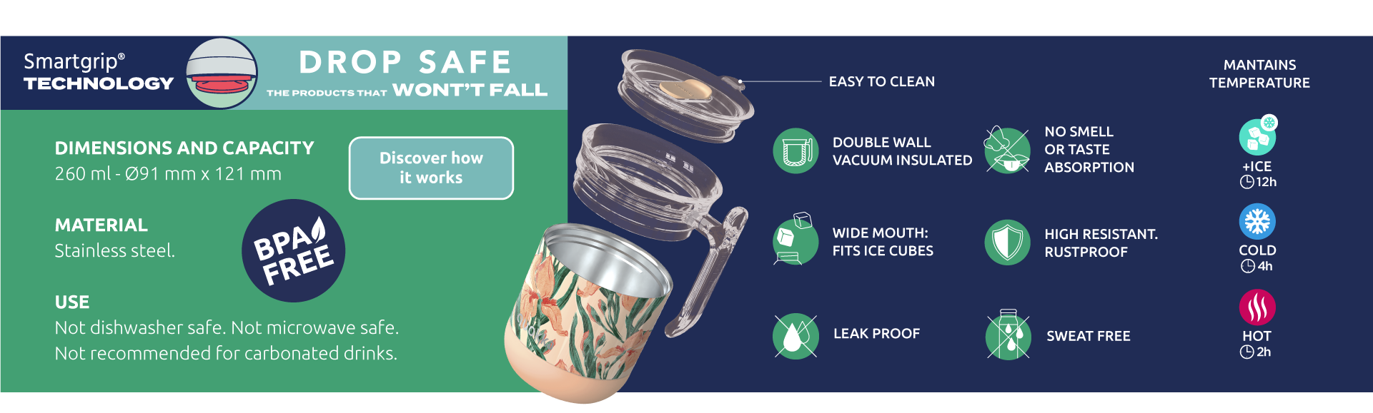 QUOKKA DROP SAFE THERMAL SS MUG WAVE BLACK 260 ML