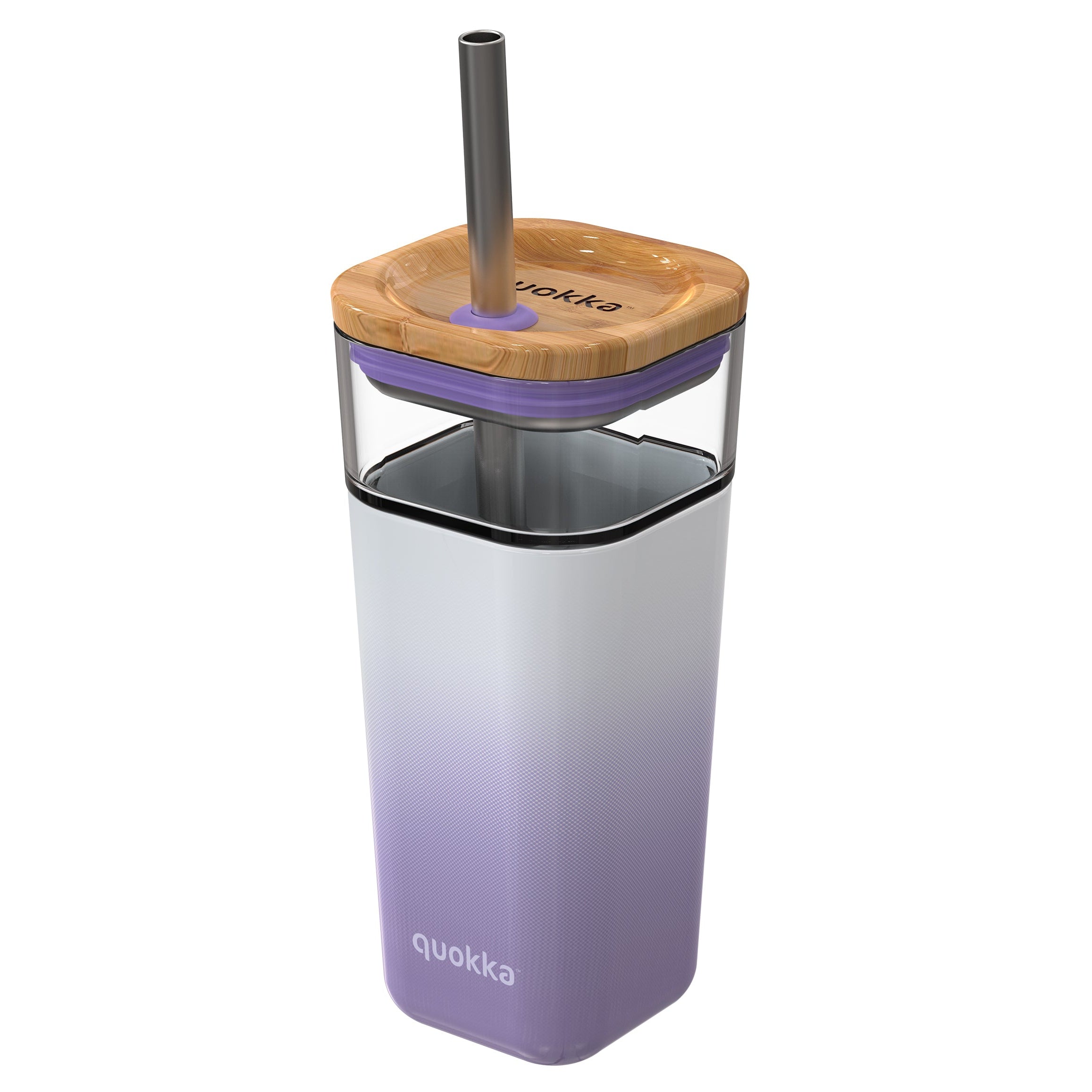 QUOKKA GLASS STRAW TUMBLER WITH SILICONE COVER LIQUID CUBE 540 ML LILAC GRADIENT