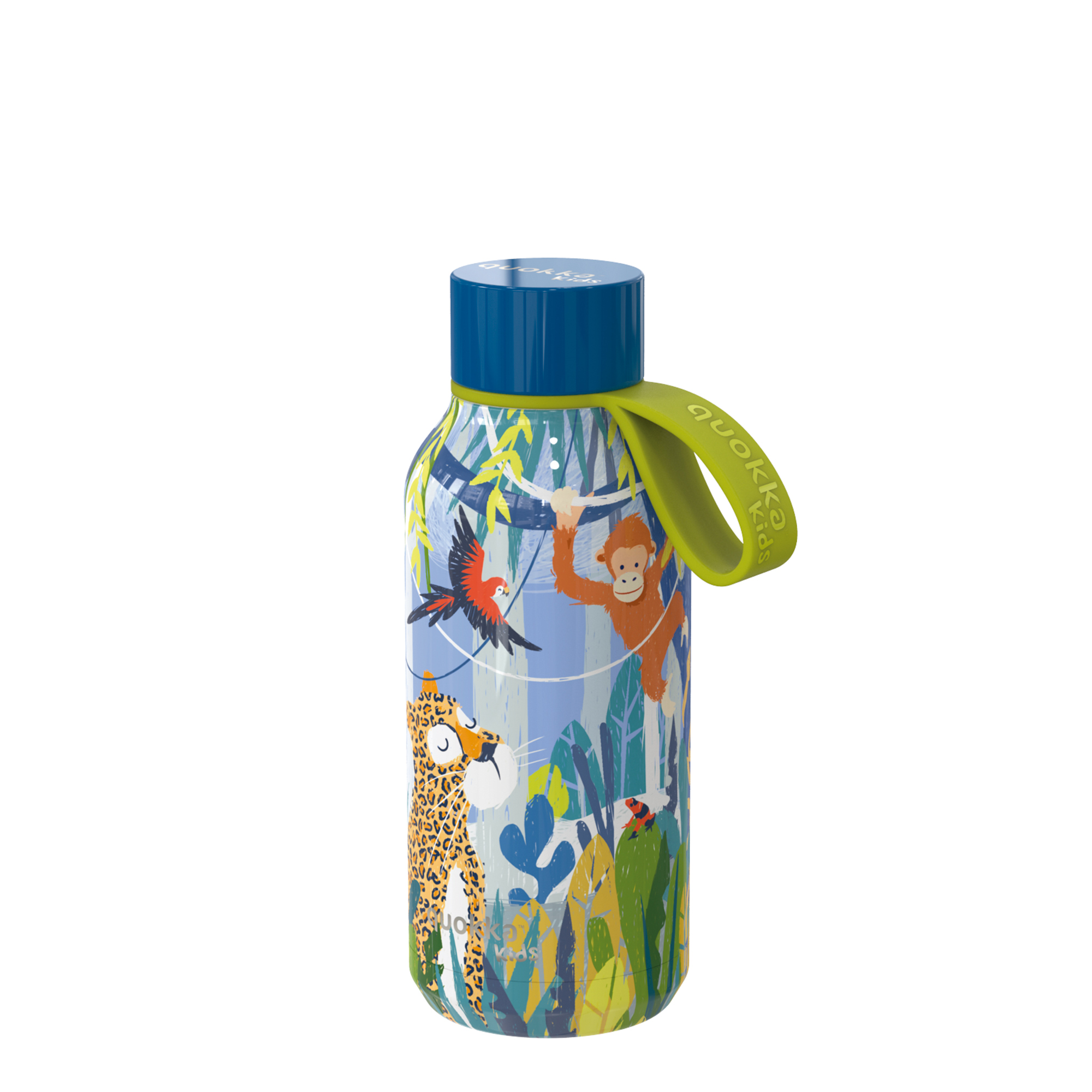QUOKKA KIDS THERMAL SS BOTTLE SOLID WITH STRAP JUNGLE 330 ML