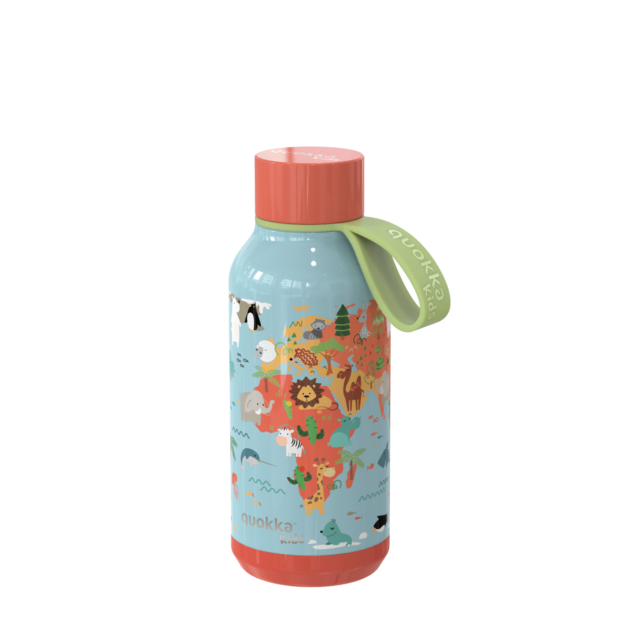 QUOKKA KIDS THERMAL SS BOTTLE SOLID WITH STRAP MAP OF LIFE 330 ML