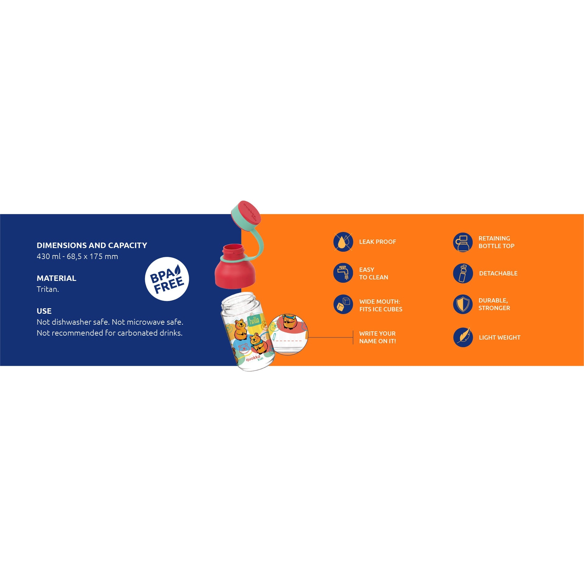 QUOKKA KIDS TRITAN BOTTLE ICE WITH STRAP HAPPY QUOKKA 430 ML