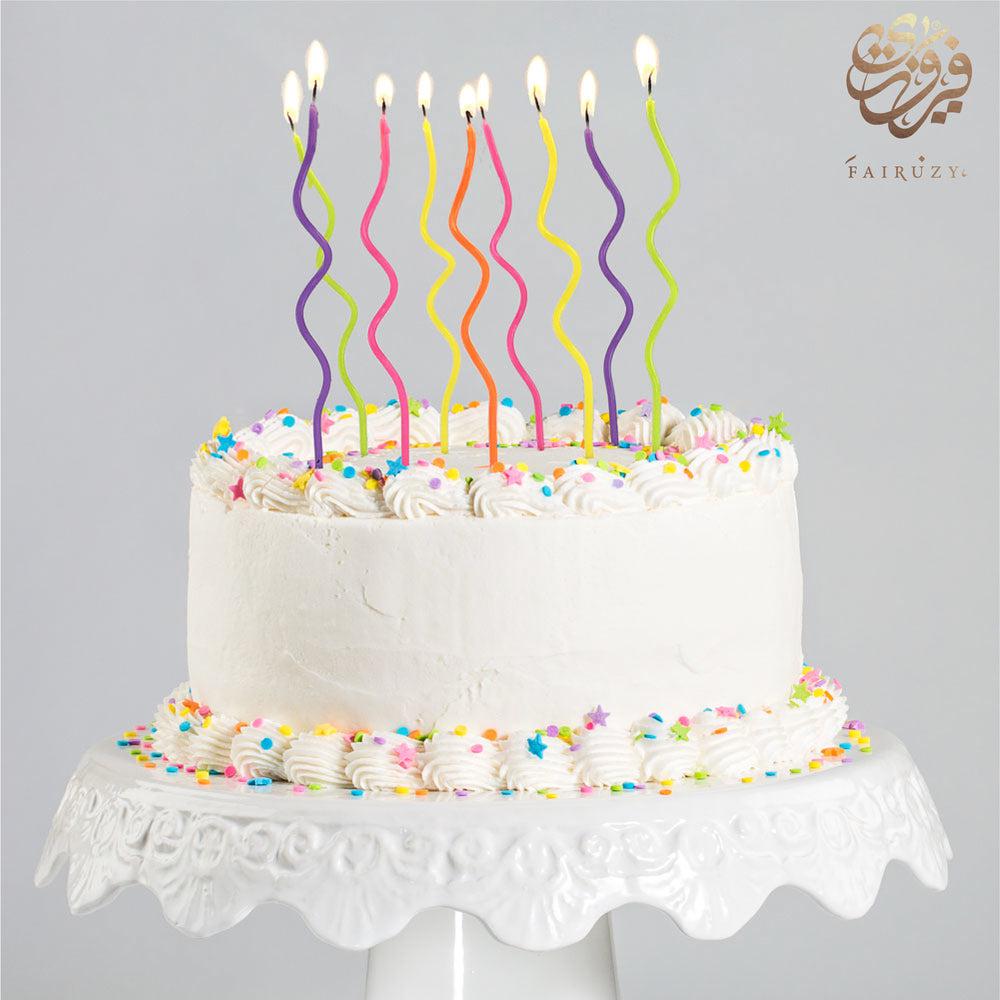 Neon Curly Candles: 10-pack contains 5 neon colors: pink, orange, yellow, green, purple