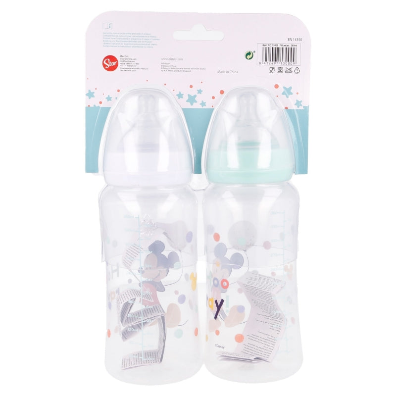 STOR BABY 2 PCS SET 360 ML WIDENECK BOTTLE SILICONE TEAT 3 POSITIONS COOL LIKE MICKEY