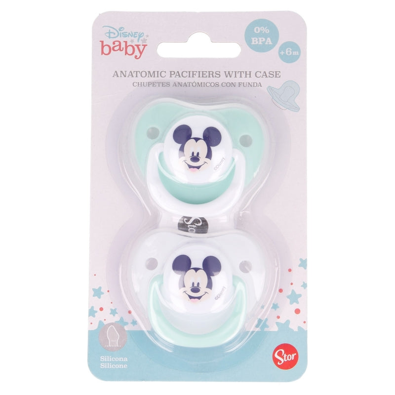 STOR BABY 2 PCS SET ORTHODONTIC PACIFIER SILICONE +6 M WITH COVER COOL LIKE MICKEY