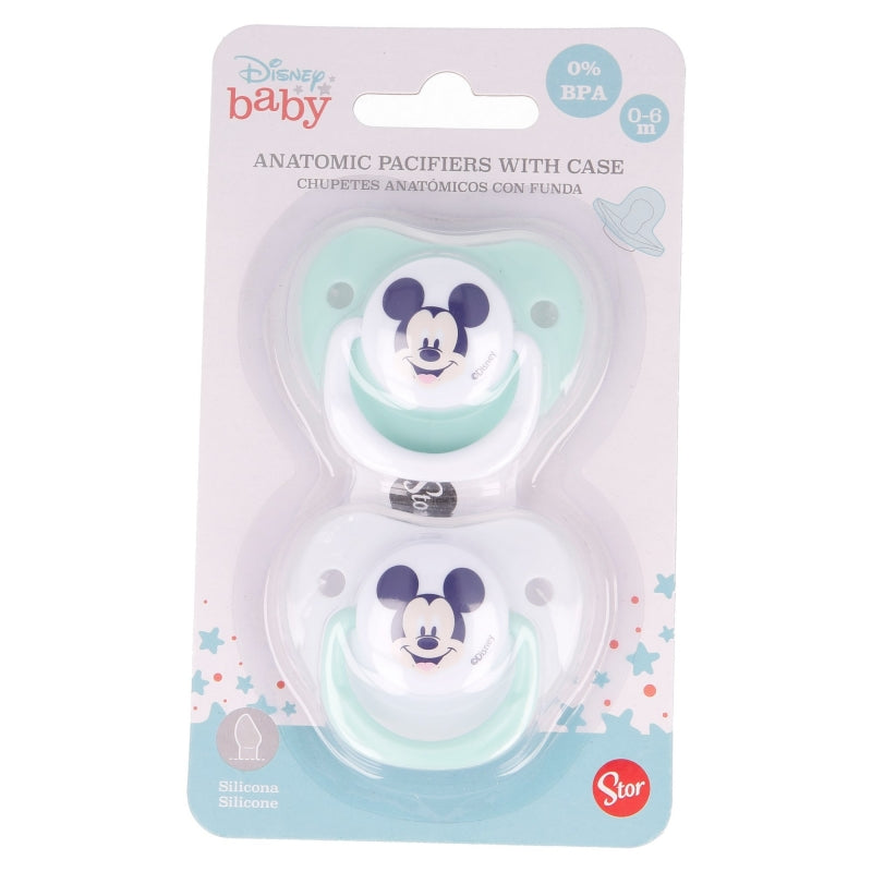 STOR BABY 2 PCS SET ORTHODONTIC PACIFIER SILICONE 0-6 M WITH COVER COOL LIKE MICKEY