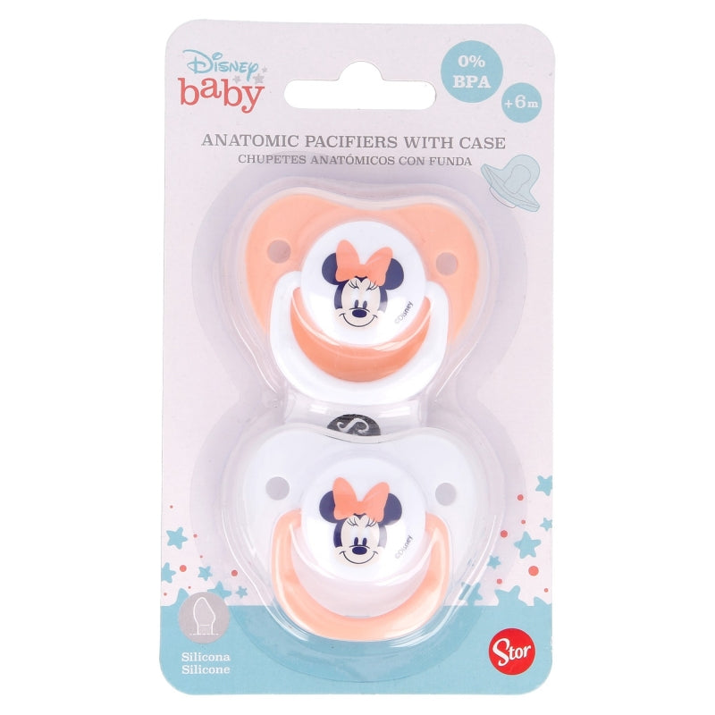 STOR BABY 2 PCS SET ORTHODONTIC PACIFIER SILICONE +6 M WITH COVER MINNIE INDIGO DREAMS