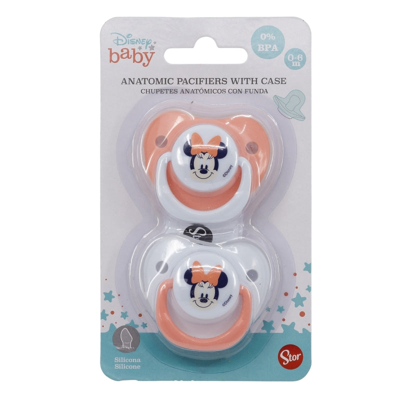 STOR BABY 2 PCS SET ORTHODONTIC PACIFIER SILICONE 0-6 M WITH COVER MINNIE INDIGO DREAMS