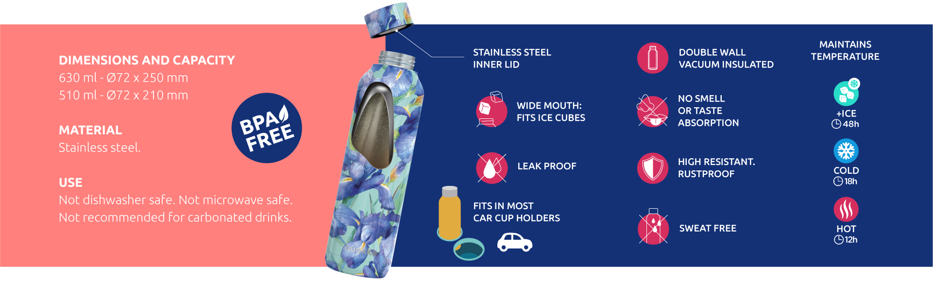 QUOKKA THERMAL SS BOTTLE SOLID ULTRAMARINE 510 ML
