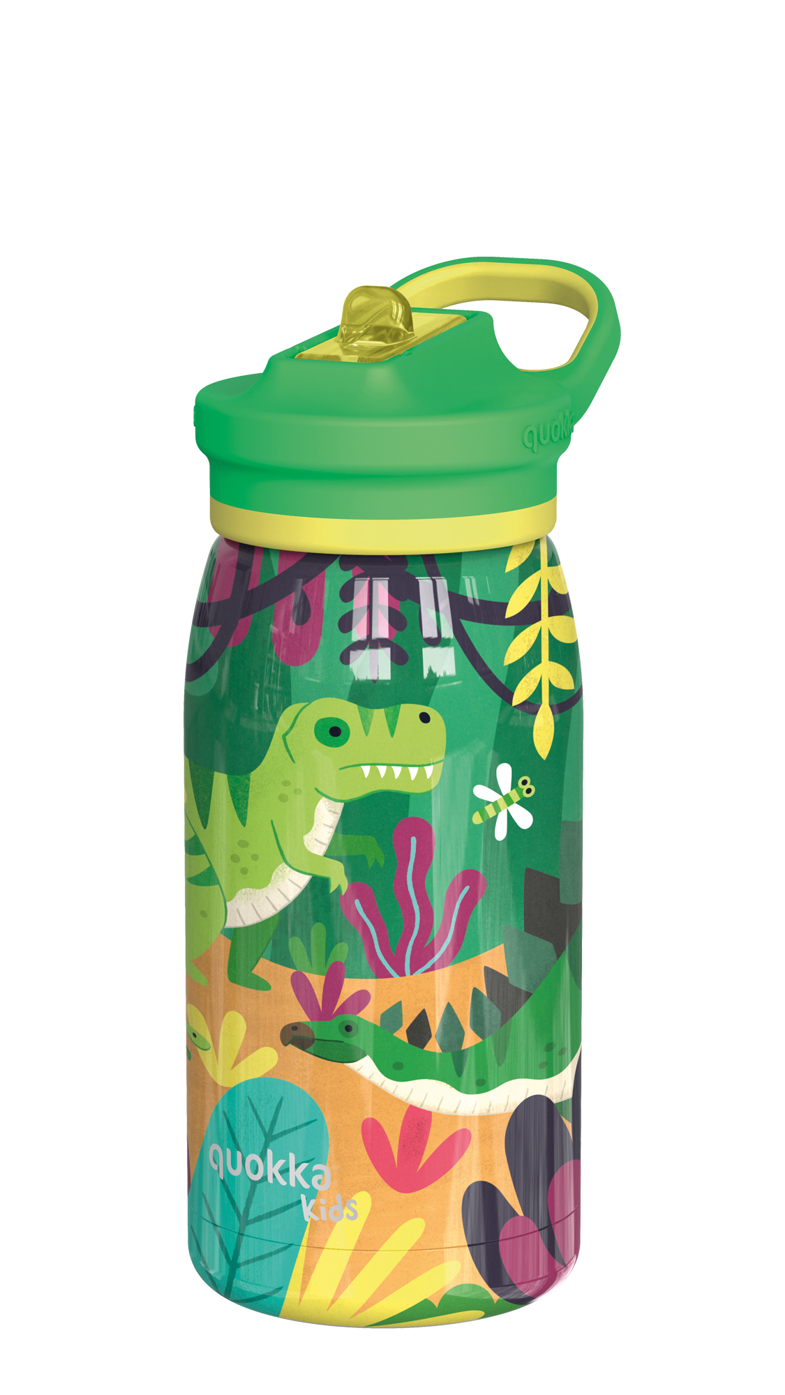 QUOKKA KIDS THERMAL SS SIPPER BOTTLE POP DINOSAURS JUNGLE 445 ML