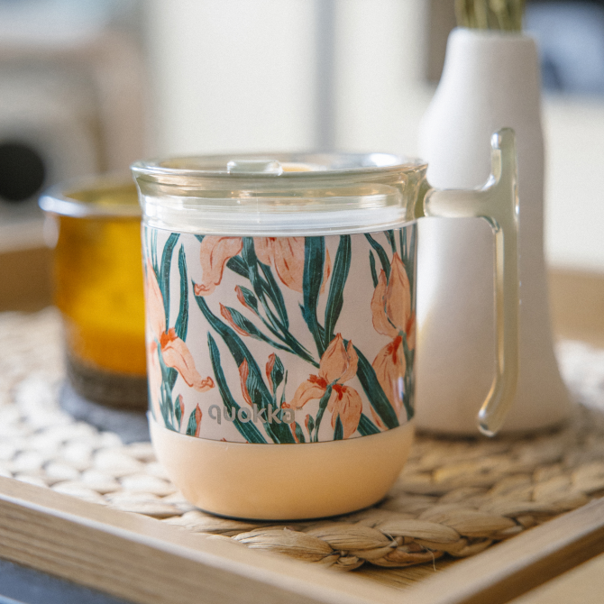 QUOKKA DROP SAFE THERMAL SS MUG WAVE FLORAL PEACH 260 ML