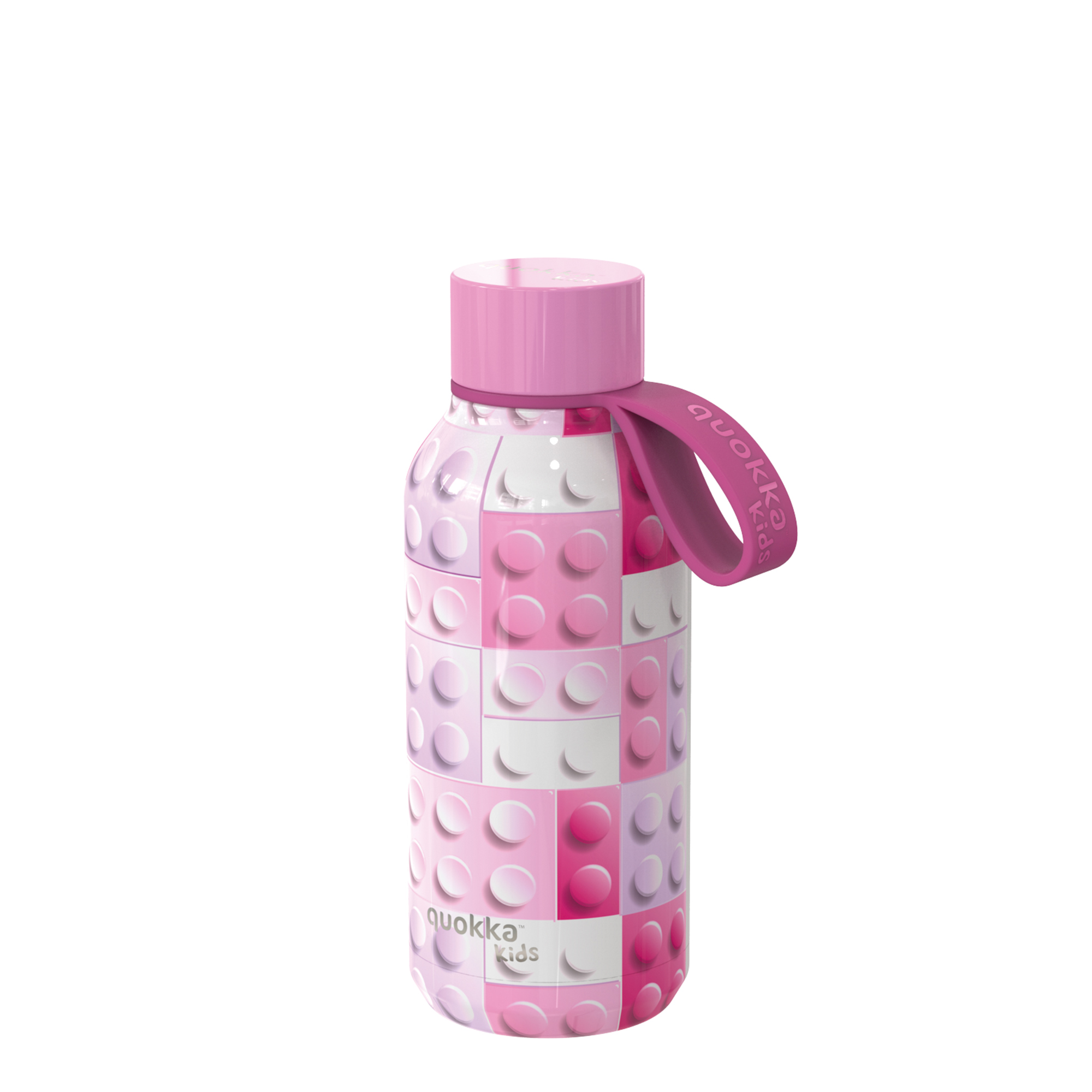 QUOKKA KIDS THERMAL SS BOTTLE SOLID WITH STRAP PINK BRICKS 330 ML
