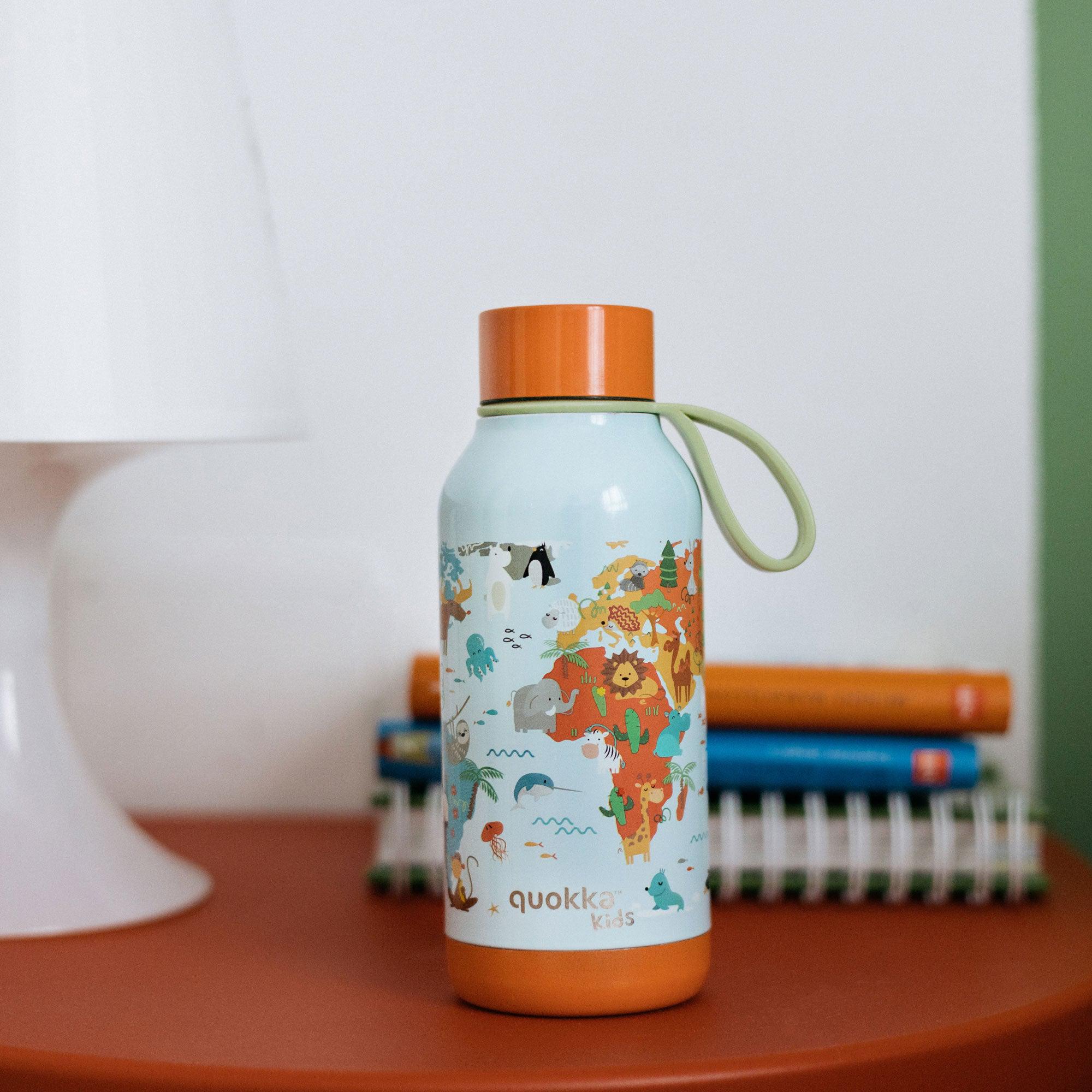 QUOKKA KIDS THERMAL SS BOTTLE SOLID WITH STRAP MAP OF LIFE 330 ML