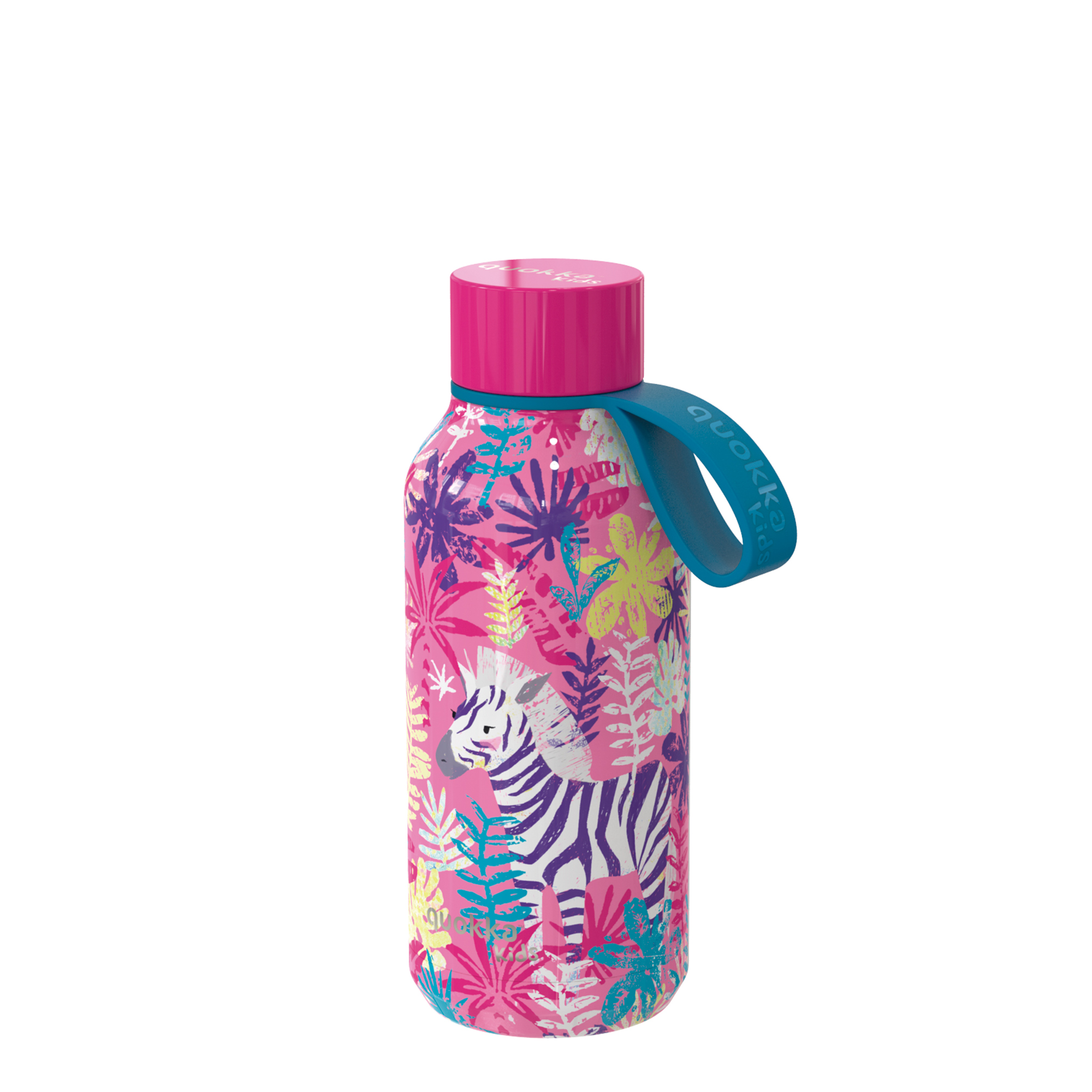 QUOKKA KIDS THERMAL SS BOTTLE SOLID WITH STRAP ZEBRAS 330 ML