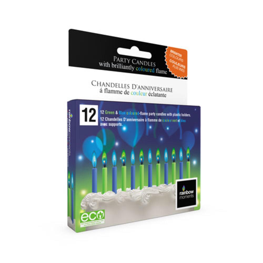 Boy's Colored Flame Birthday Candles – Blue/ Green (12-PACK)