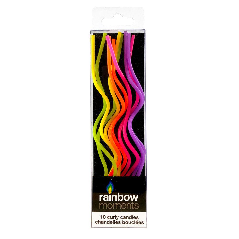 Neon Curly Candles: 10-pack contains 5 neon colors: pink, orange, yellow, green, purple