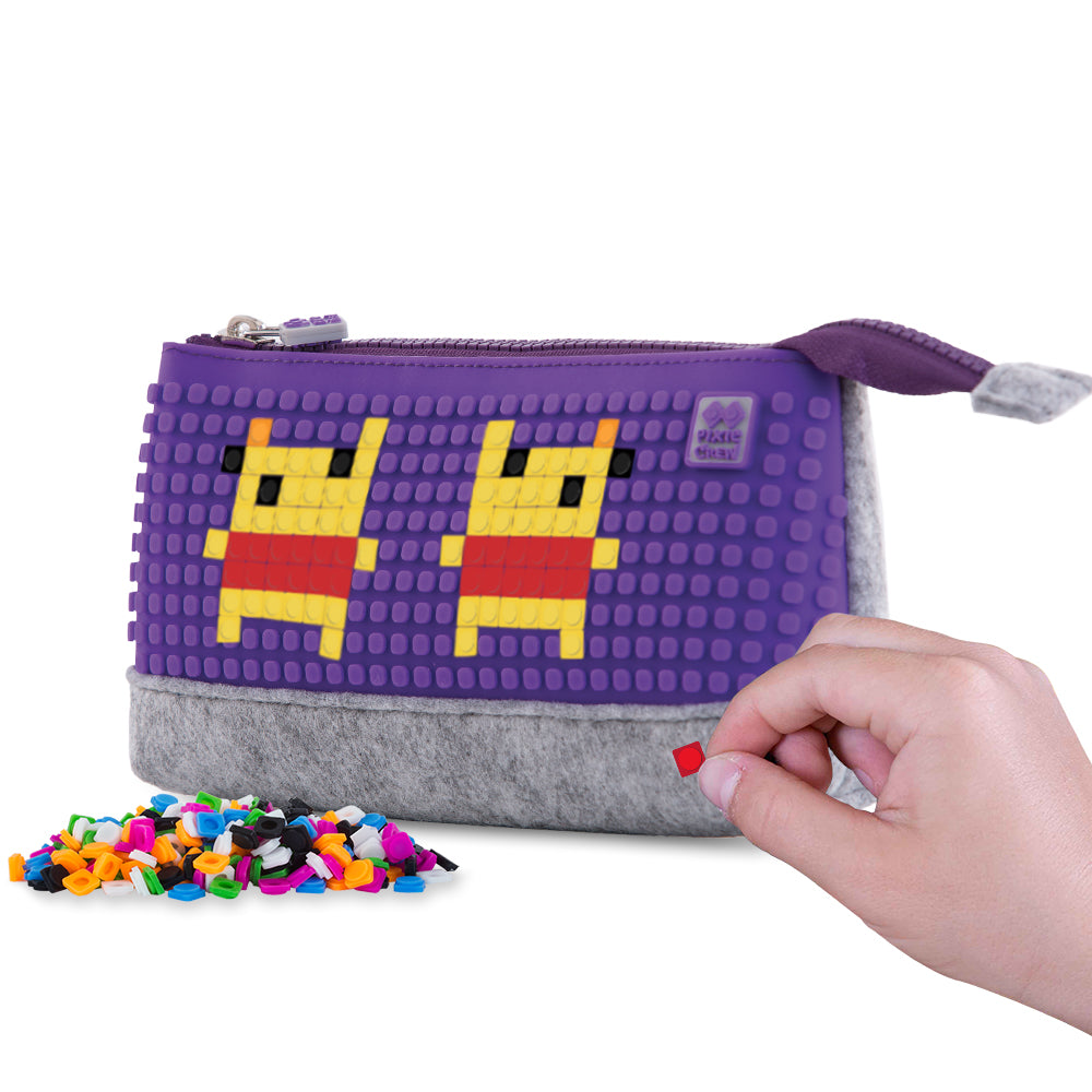 Creative Pixelated Pencil Case (Purple & Gray)