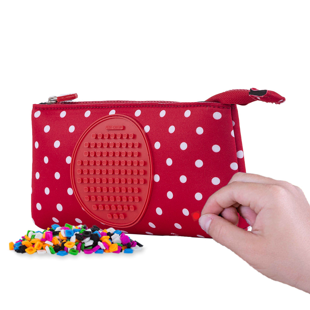 Creative Pixelated Pencil Case (Red with White Polka Dots)