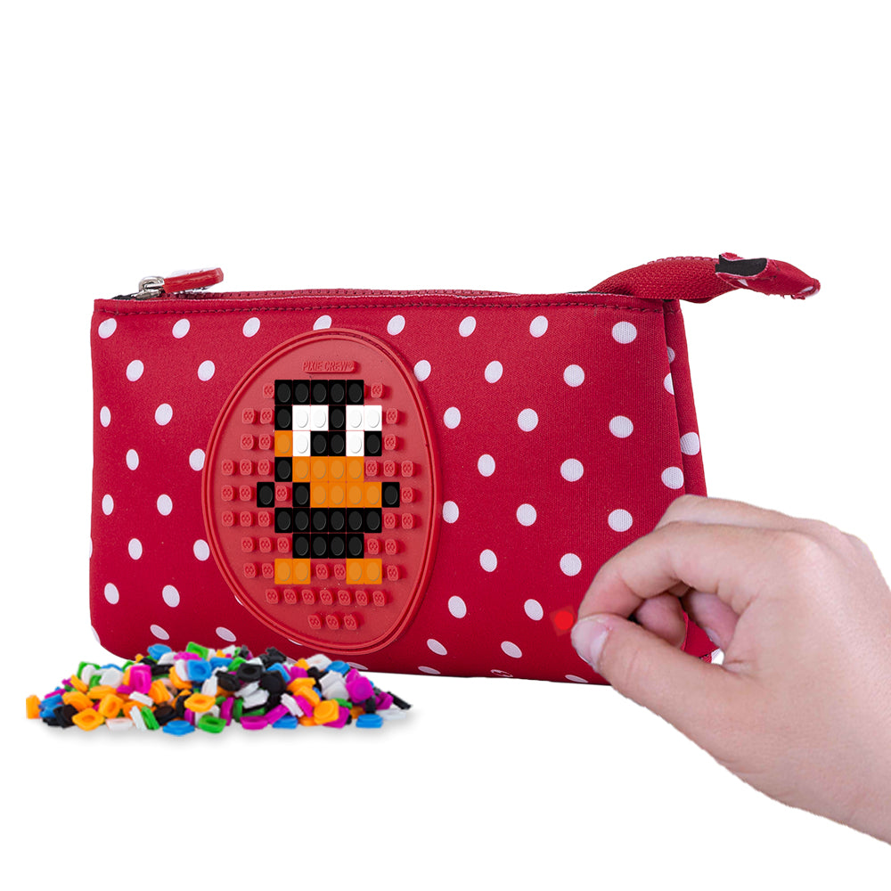 Creative Pixelated Pencil Case (Red with White Polka Dots)