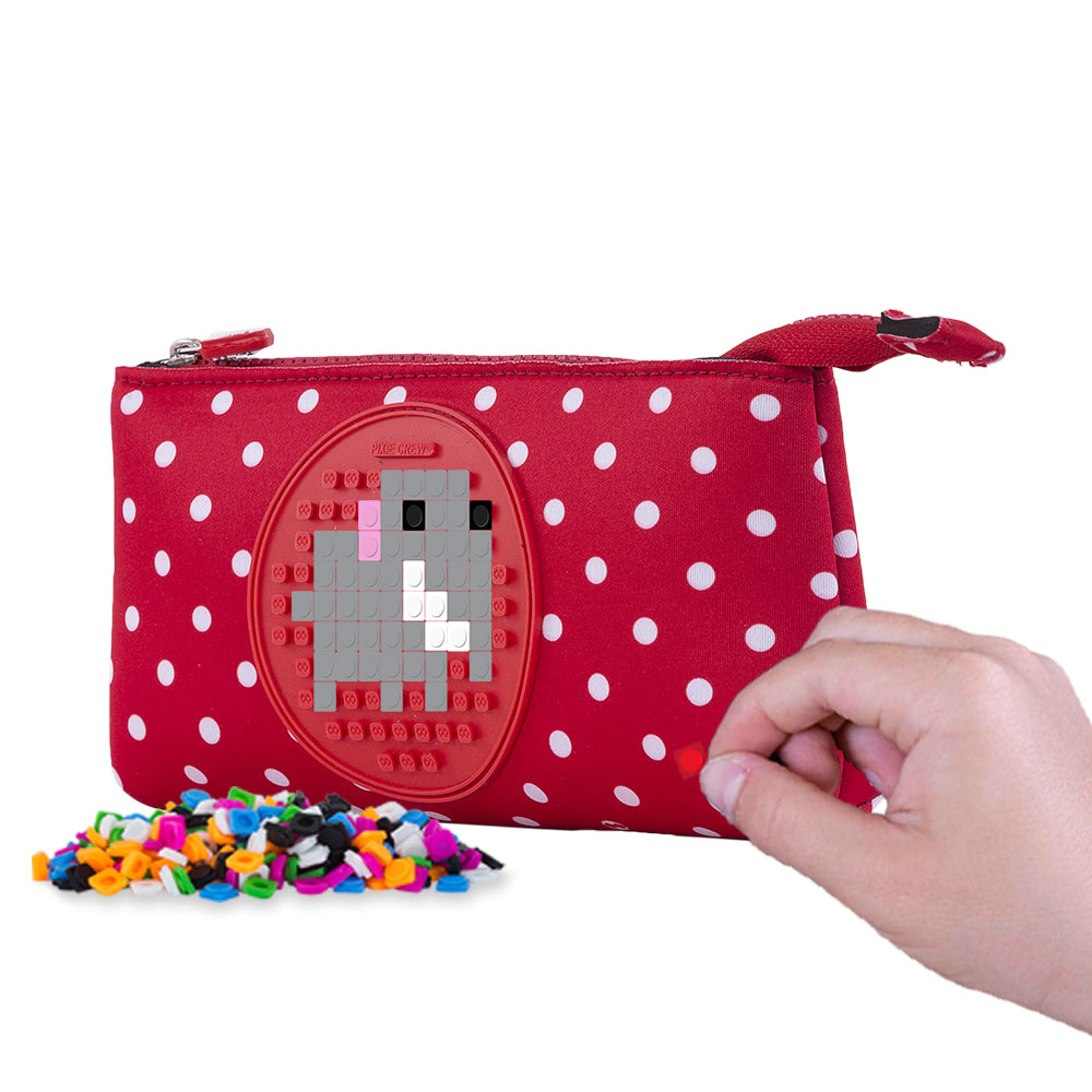 Creative Pixelated Pencil Case (Red with White Polka Dots)